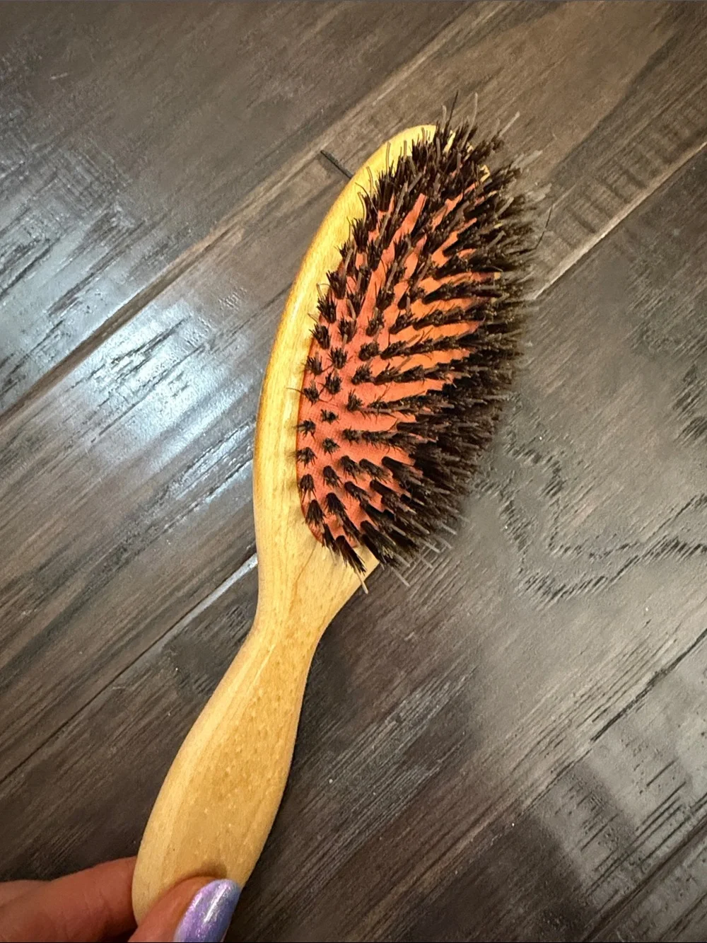 Natural Wood Boar Bristle Hair Brush – Red Cushion